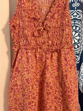 Old Navy Pink Floral Orange Smocked Sun Dress